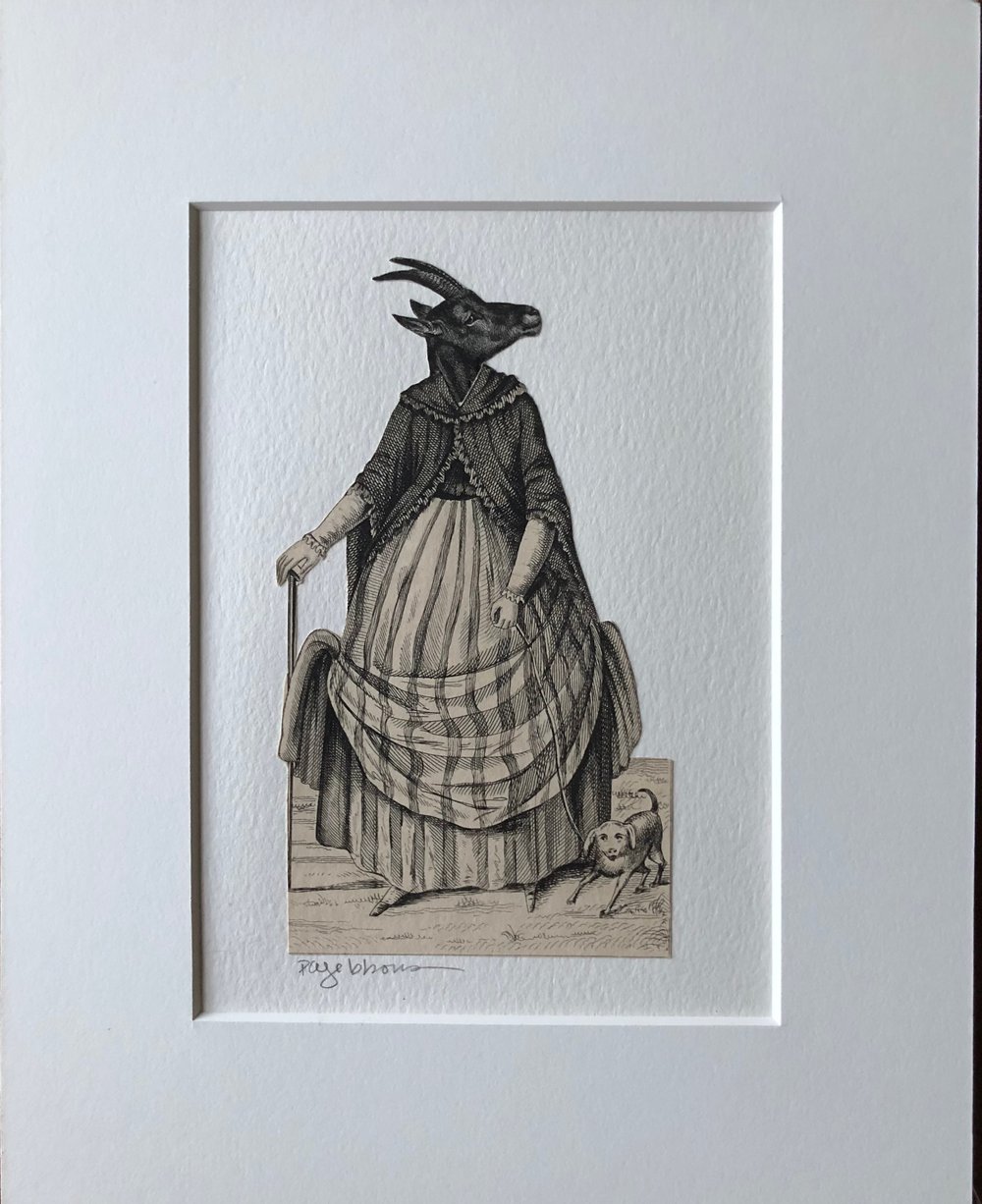 Image of ESME and HER POOCH Antique Paper Collage Anthropomorphic Surreal