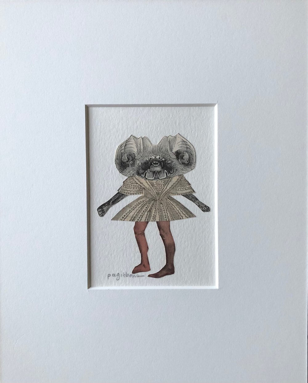 Image of BAT GIRL Antique Paper Collage Anthropomorphic Surreal