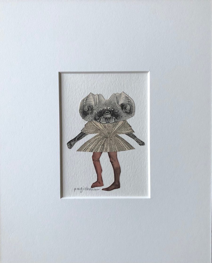 Image of BAT GIRL Antique Paper Collage Anthropomorphic Surreal