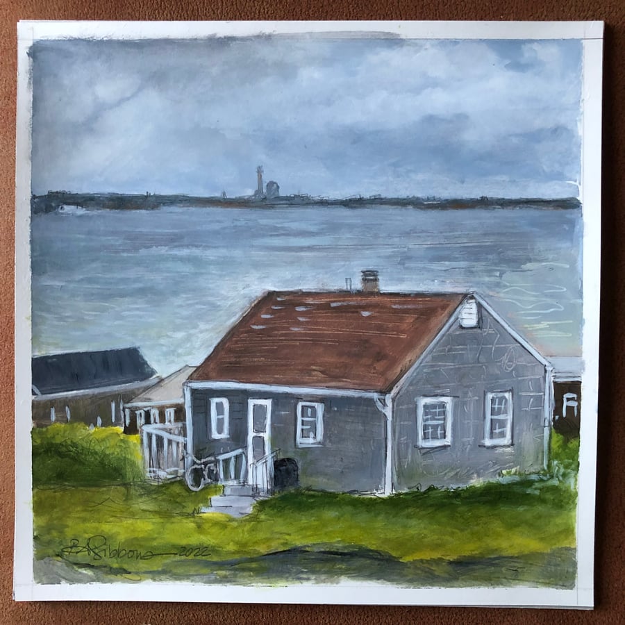 Image of TRURO CAPE COD VIEW of PROVINCETOWN Acrylic on Bristol Paper