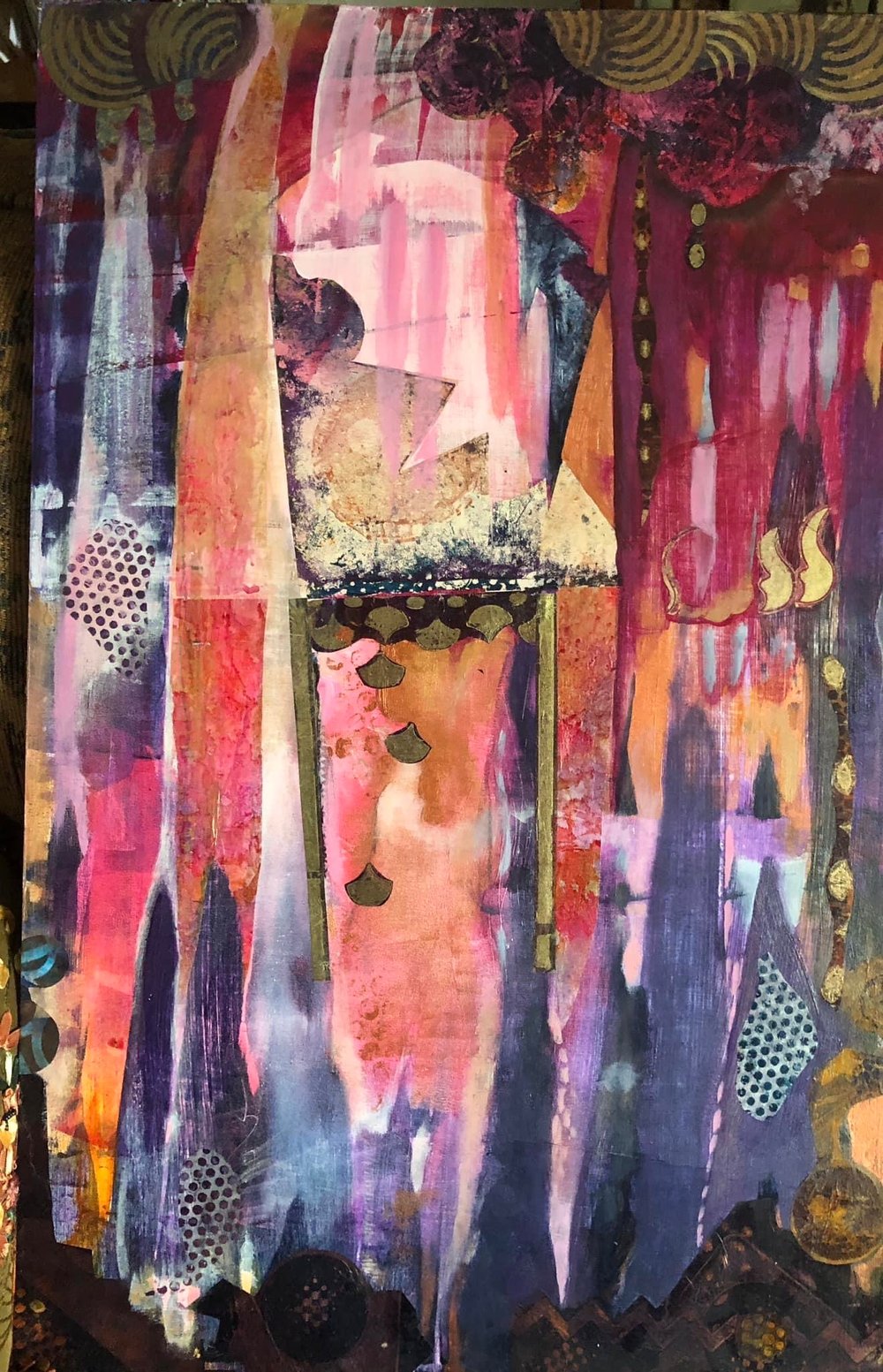 Image of SCHEHERAZADE AND THE TALES AT DAWN Acrylic and Collage on Wood Panel