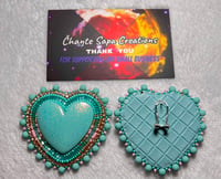 Image 2 of Hand Polished Light Blue Heart Beaded Earrings