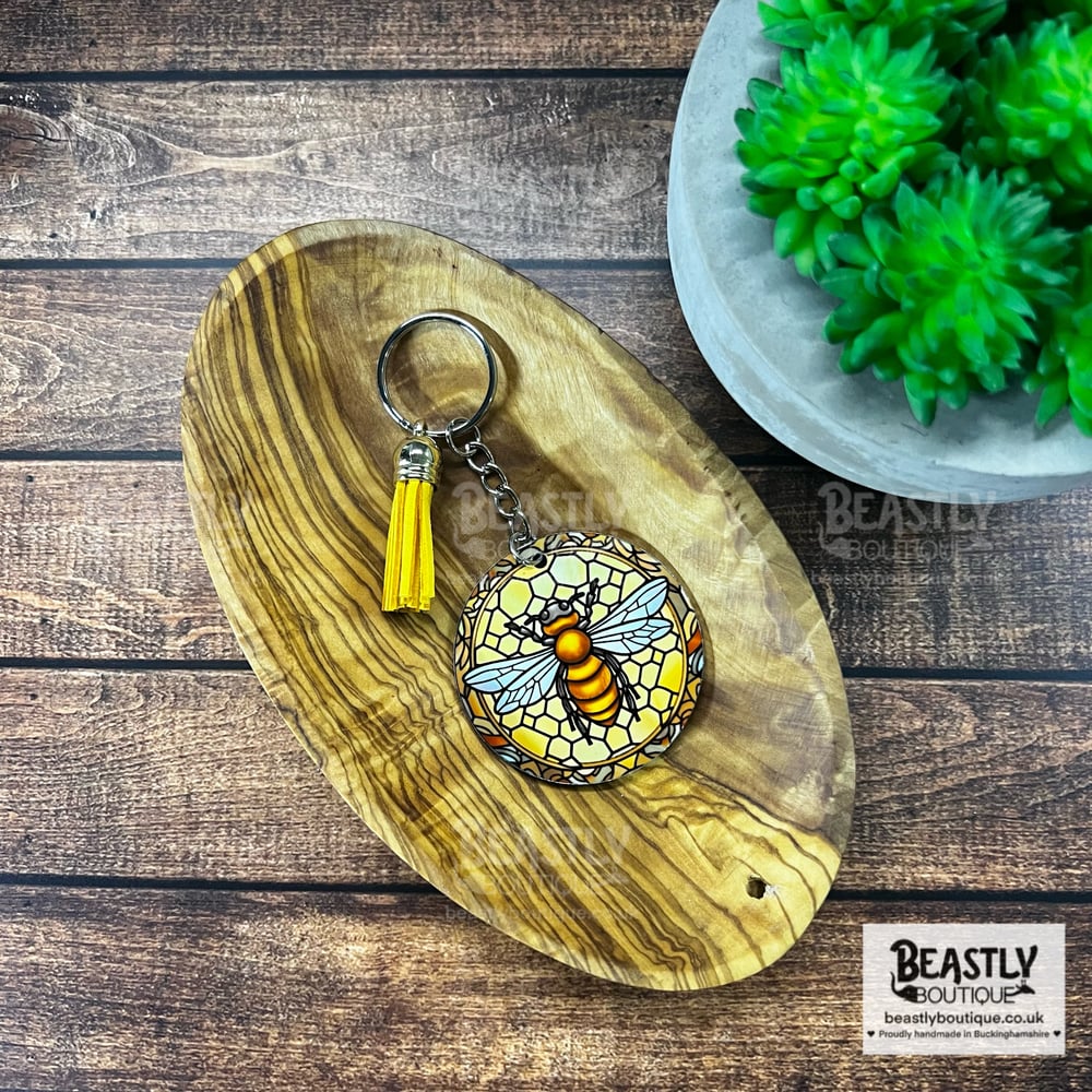 Stained Glass Bee Keyring