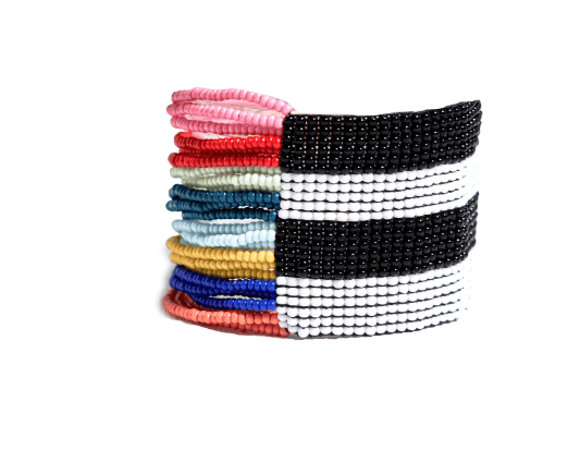 Colorblock Beaded Stretch Bracelet - Black and White