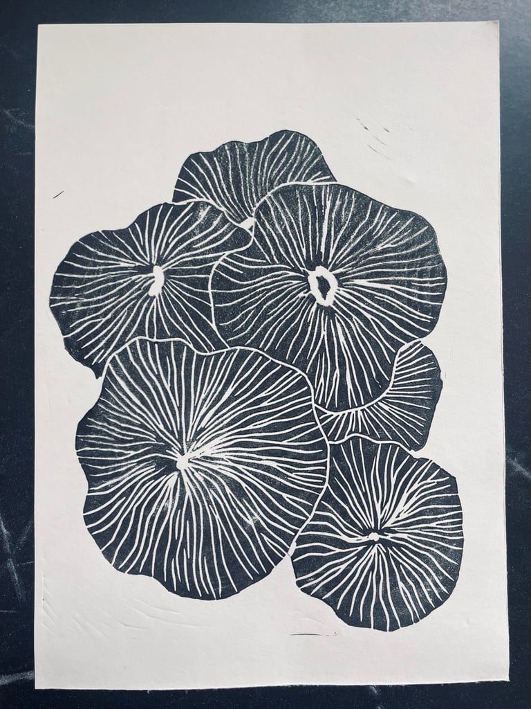 Mushrooms (Handmade relief print)