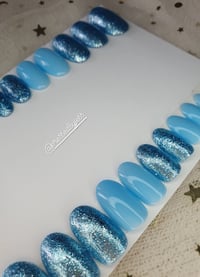 Image 1 of Short Round Blue Glitter Gel Press On Nail Set