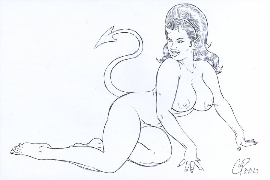 Image of CURVY RETRO DEVIL GIRL Original sketch