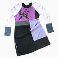 Image 1 of tiedye bootterfly adult M L baseball sleeve longsleeved raglan courtneycourtney tunic tshirt dress