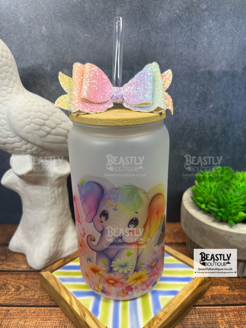 Rainbow Elephant Glass Tumbler