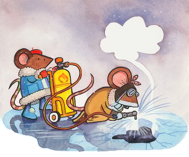 Mice on the Ice original art: Millie & Ivy to the Rescue
