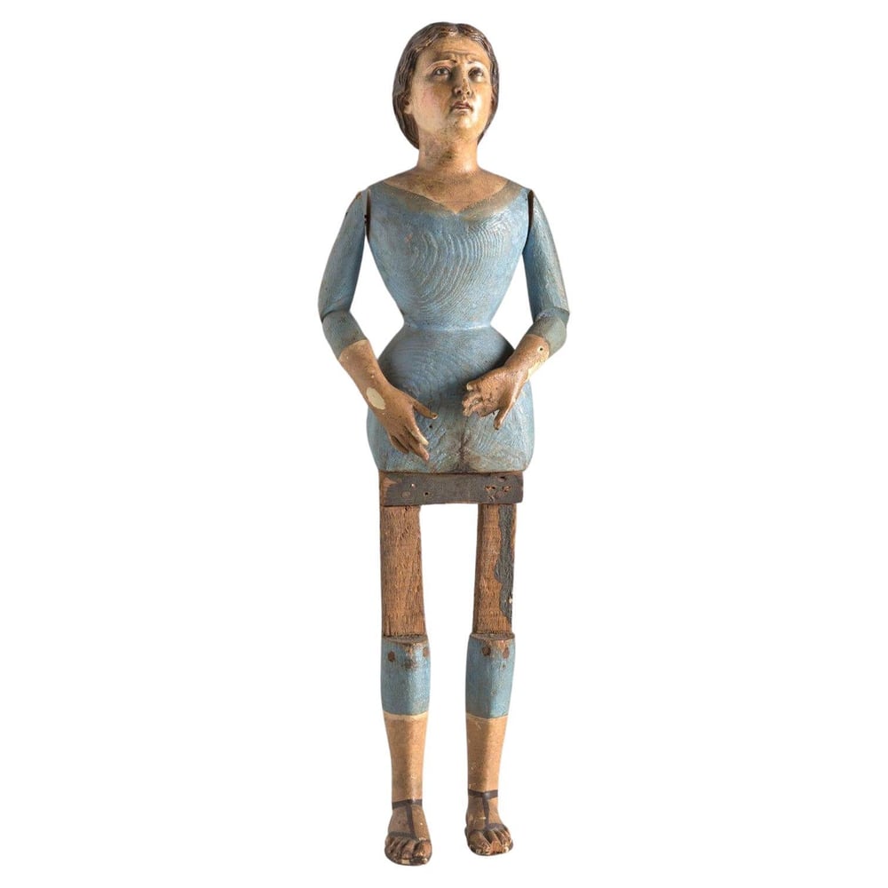 Image of 19TH CENTURY ARTICULATED WOODEN FIGURE OF THE VIRGIN MARY