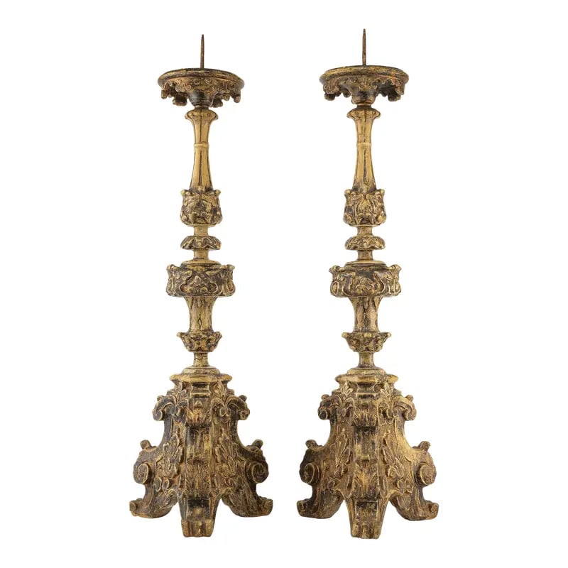 Image of A pair of early 18th century style plaster and wood Italian candelabras