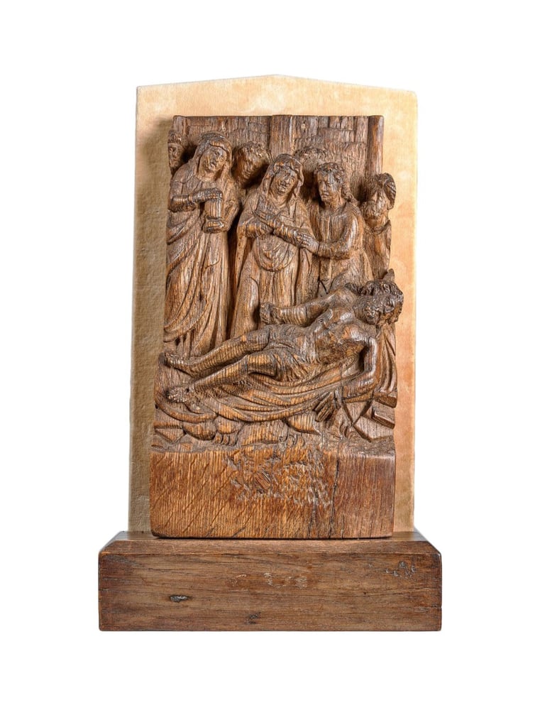 Image of An early 16th century Flemish Oak Altar fragment depicting the Lamentation