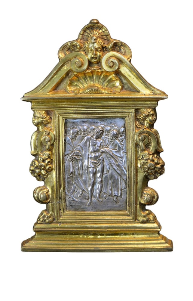 Image of A silver and gilt bronze pax by Antonio Gentili of Doubting Thomas