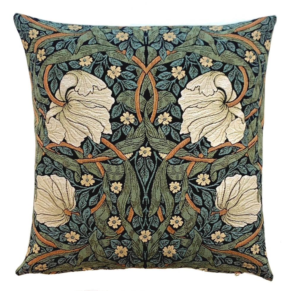 Image of 18" square Pimpernel Sage Decorative Pillow Cover after a design by William Morris