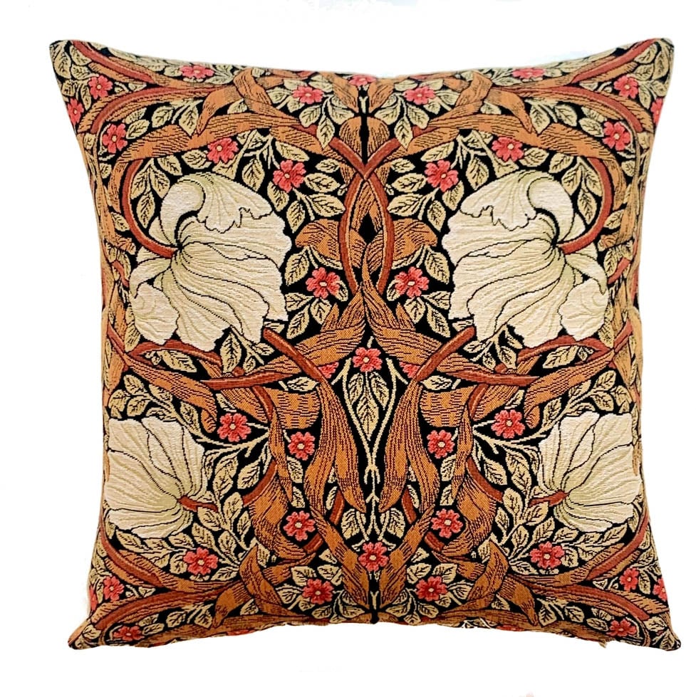 Image of 18" square Pimpernel Tobacco Decorative Pillow Cover after a design by William Morris