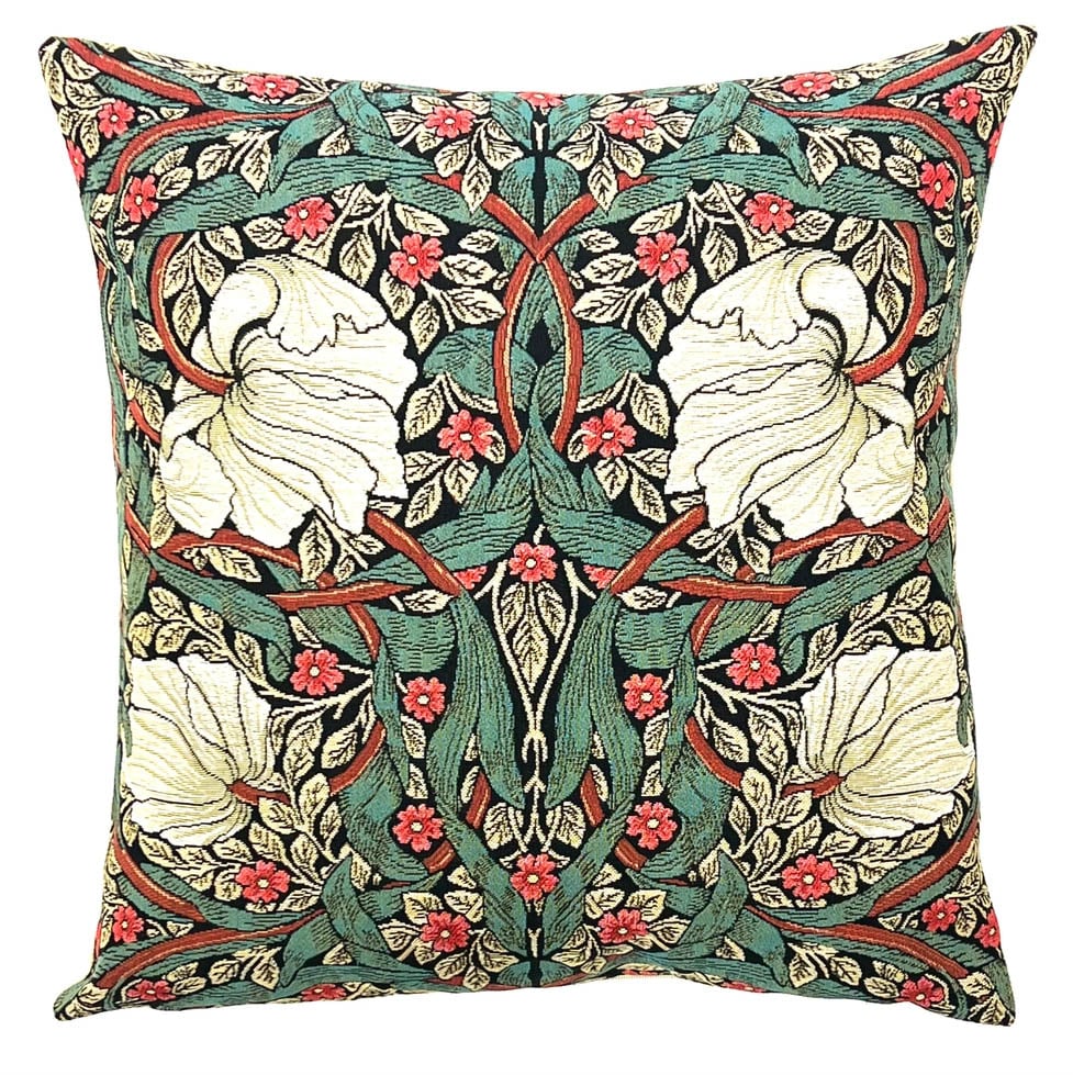 Image of 18" square Pink and Sage Decorative Pillow Cover after a design by William Morris
