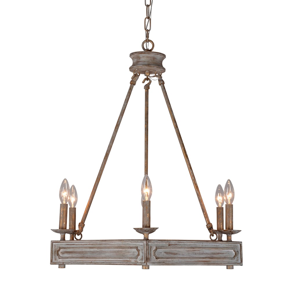 Image of Hexagonal weathered and textured vintage style 6-light chandelier