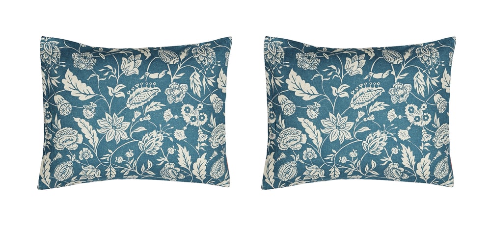 Image of Pair of Linen Pillow Cushions - Grey Blue Indienne Motif - Designed and Made in Paris