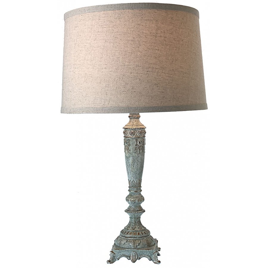 Image of French style Antiqued Robin Egg Blue table lamp with linen shade