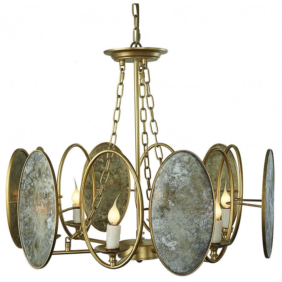 Image of Distinctive 6-light chandelier with Ovular Distressed Glass Panels
