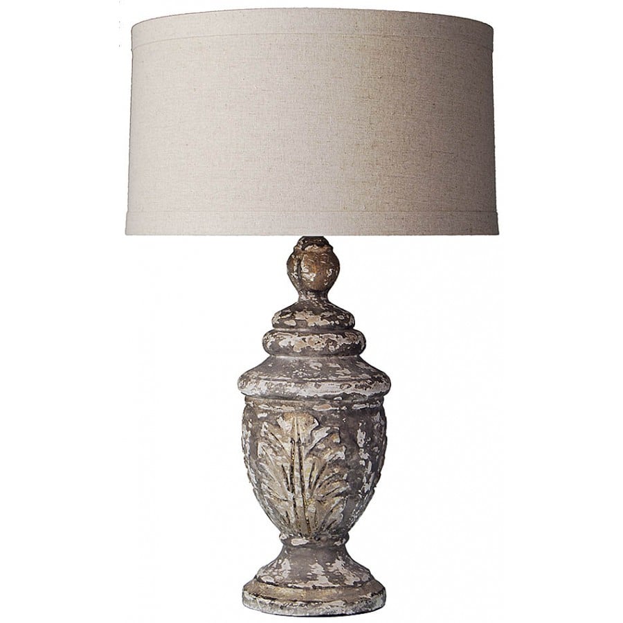 Image of Finial style hand carved wooden distressed Table Lamp