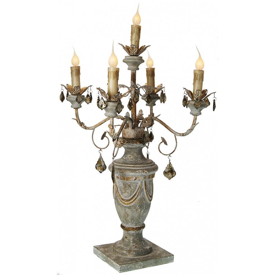 Image of Handcarved antique reproduction of a 5-light Candelabra Table Lamp