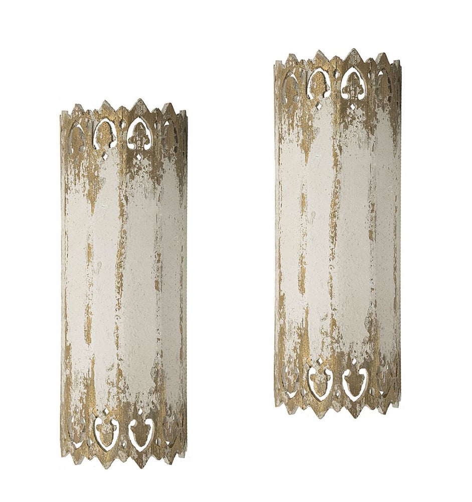 Image of Set of Two Wooden Wall Sconces in Medieval Gothic Style