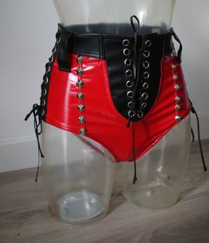 Image of SAMPLE SALE - Red & Black studded hotpants (Size S-M)