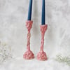 Pink Candleholder Duo - A