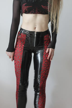 Image of MADE TO ORDER - Kultchen Heavy Zipper Wildcat Pants in red burnout velvet (Size XS - XL)