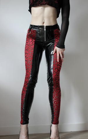 Image of MADE TO ORDER - Kultchen Heavy Zipper Wildcat Pants in red burnout velvet (Size XS - XL)