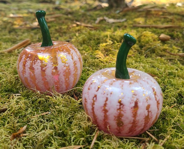 Image of Pair of White Glass Pumpkins
