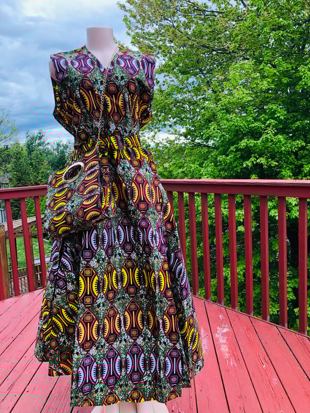 Image of Long Maxi Wrap Dress/ Hair Wrap and Bag Included one size