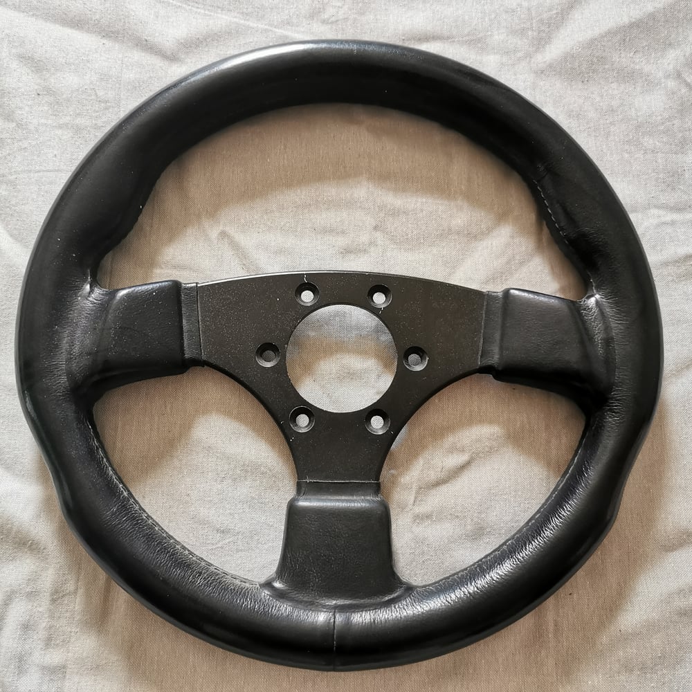 VOLANT RAID 13 CUIR ET ALU NOIR 