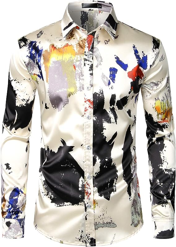 SPLATTER DESIGN PARTY DRESS SHIRT WHITE