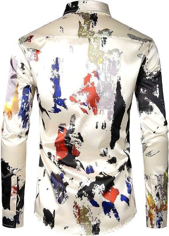 SPLATTER DESIGN PARTY DRESS SHIRT WHITE