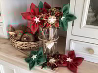 Image 1 of Christmas Handmade Rustic Forever Flowers - Red and Green Traditional 