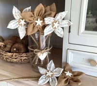 Christmas Rustic Forever Flowers - White with Silver Foil pattern 