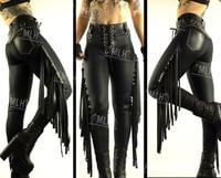 Image 1 of HIGH WAISTED MATTE BLACK FRINGED PANTS