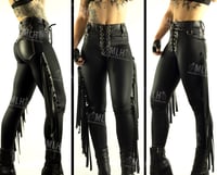 Image 2 of HIGH WAISTED MATTE BLACK FRINGED PANTS