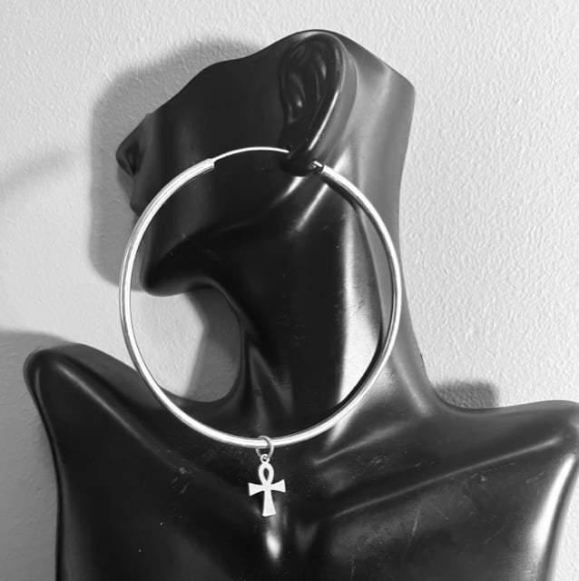 Hoops w/ Ankh Charms (925 Sterling Silver)