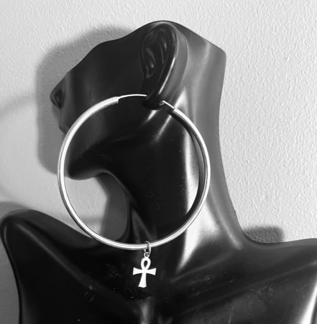 Hoops w/ Ankh Charms (925 Sterling Silver)