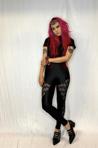 Image 2 of  S High Waist Zig Zag Lace Panel Leggings ready to ship 