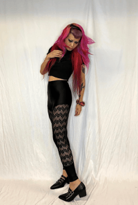 Image 1 of  S High Waist Zig Zag Lace Panel Leggings ready to ship 