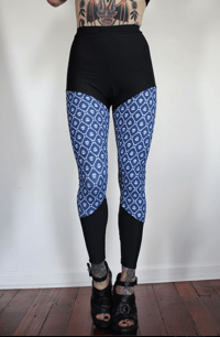 Image 2 of M High Waist Navy Skulls and Bones Leggings ready to ship 