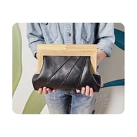 Image 2 of Black Leather & Timber Clutch
