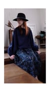 Navy blue painter's blouse with embroidered hem