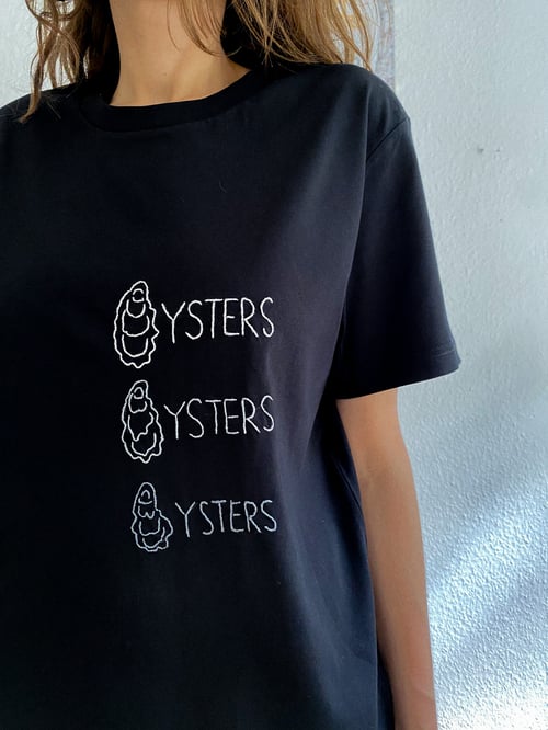 Image of Oysters, Oysters, Oysters - hand embroidered t-shirt, organic cotton, unisex