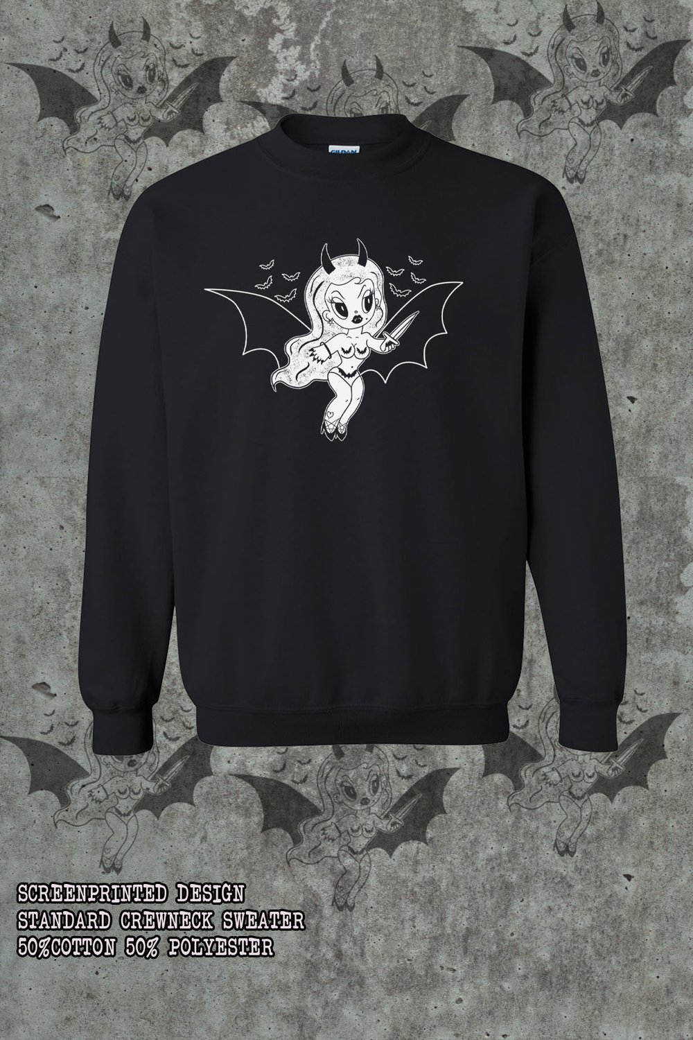 Image of BLACK CREWNECK BICHOTA VAMPIRE  <br><small>WAS</small> <s>$35</s></br></b>